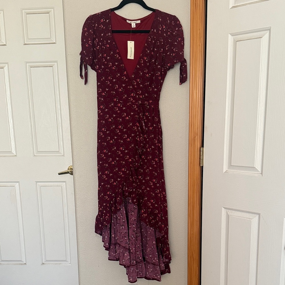 Francesca's Miami Burgundy Floral High Low Dress